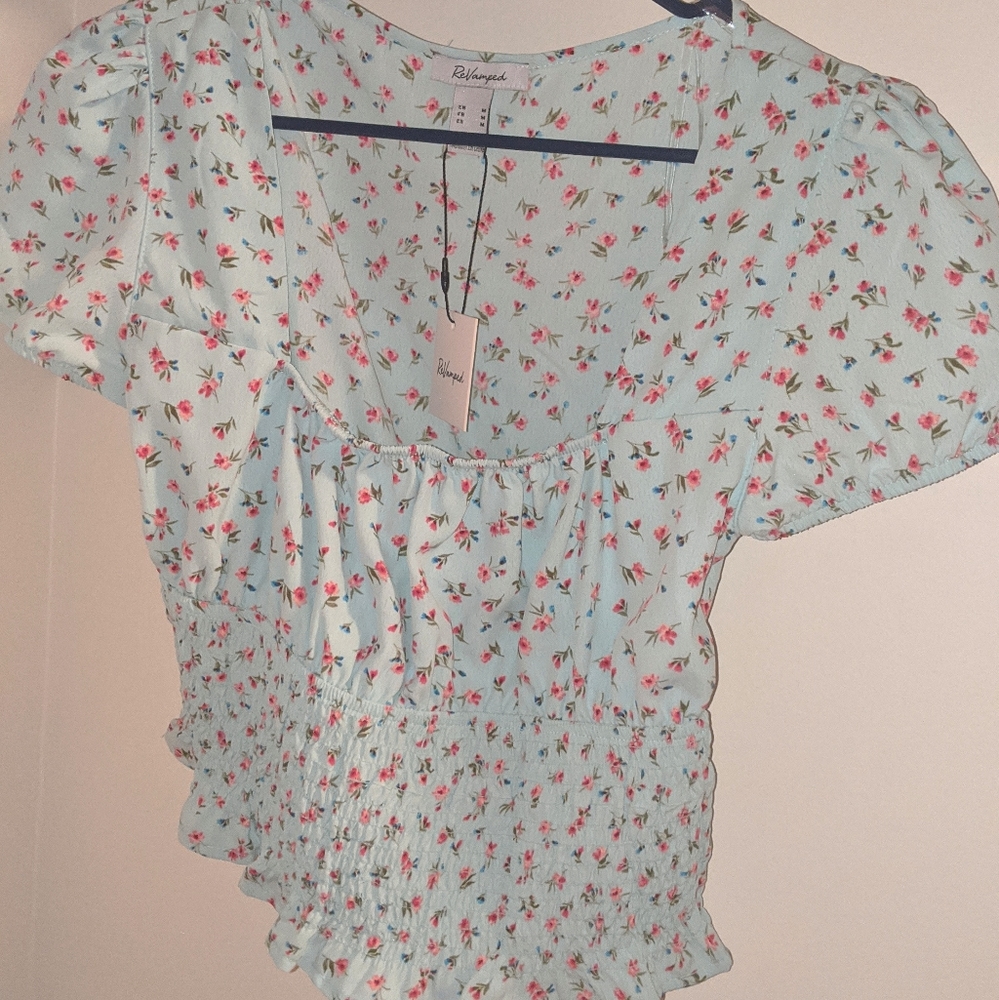 Women's Turquoise Floral Shirt-New Size Medium